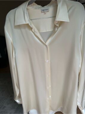 LilySilk 100% Mulberry Silk Cream Button-Front Collared Blouse